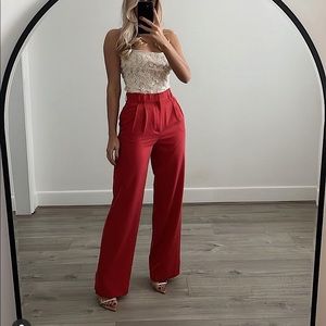 Zara Red High-Waisted Wide-Leg Trousers